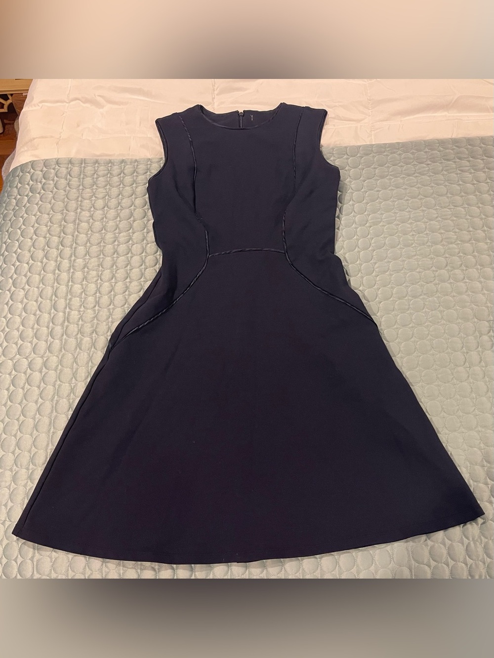 REISS Classic Sleeveless A-Line Dress Navy Seam High Neck XS/S 0 2 Viscose Nylon